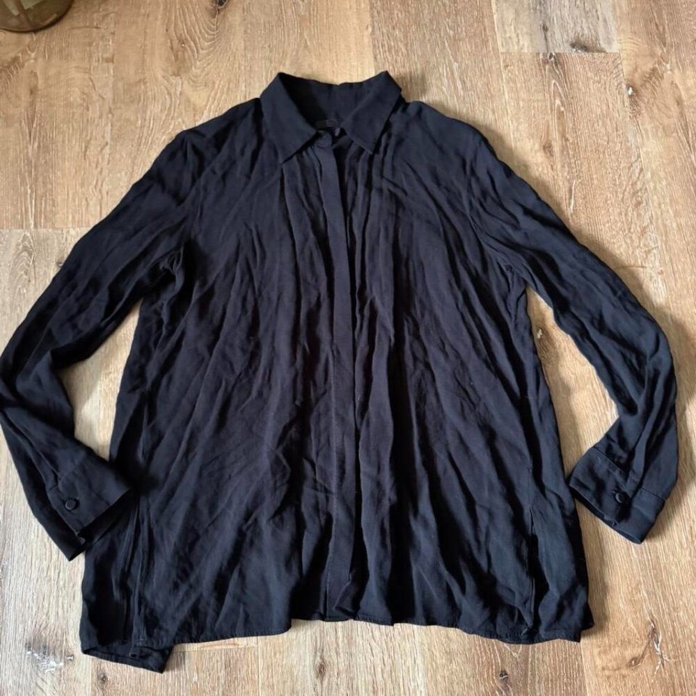 The Row‎ Womens Black Button Up Carlton Placket Shirt Size M
